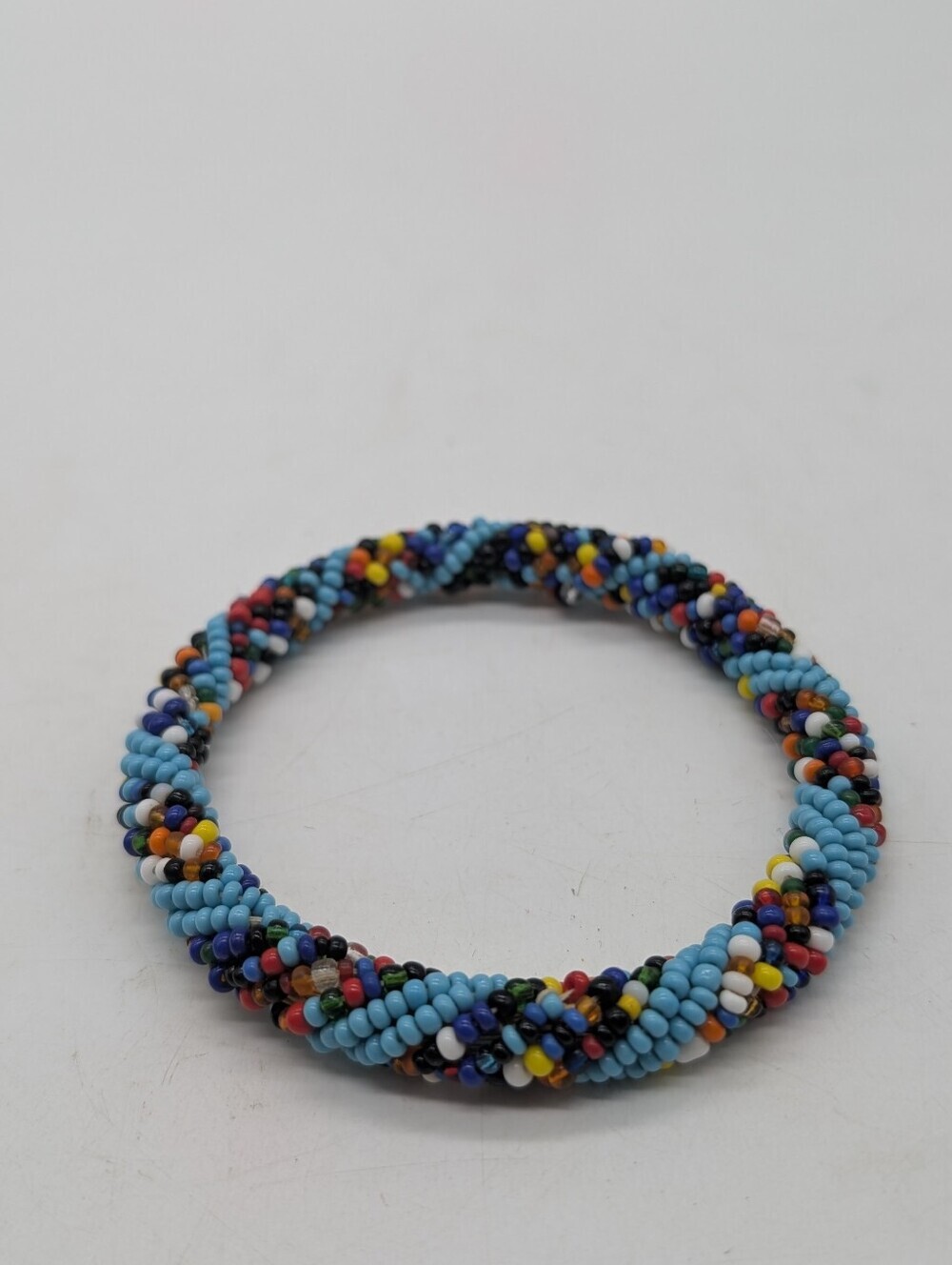 Boho Glass Bead Crochet Roll-On Bracelet Multicolor Blue
